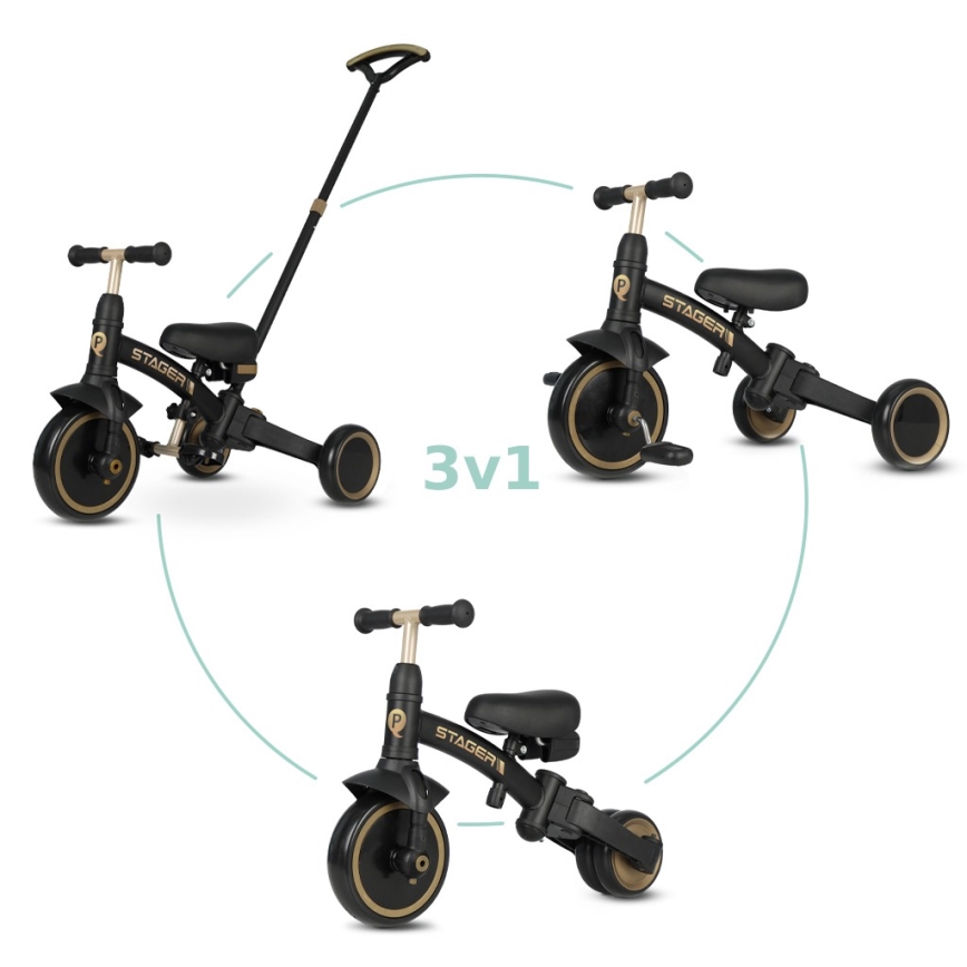QPlay - Triciclo 3 in 1 per bambini STAGER nero