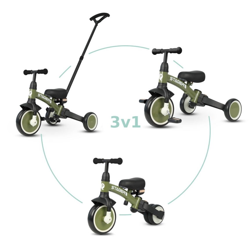QPlay - Triciclo 3 in 1 per bambini STAGER verde