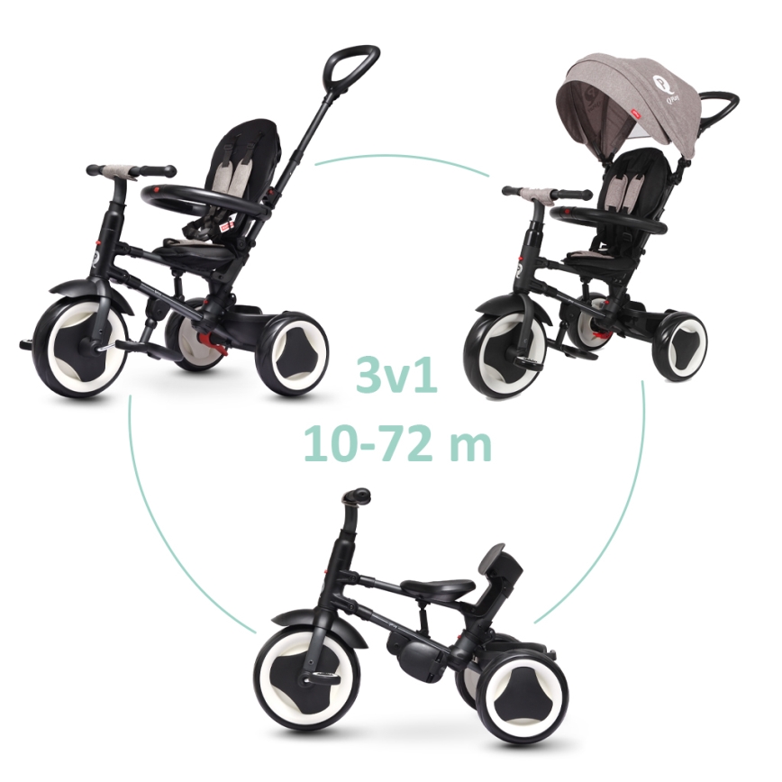 QPlay - Triciclo per bambini 3 in 1 RITO EVO grigio