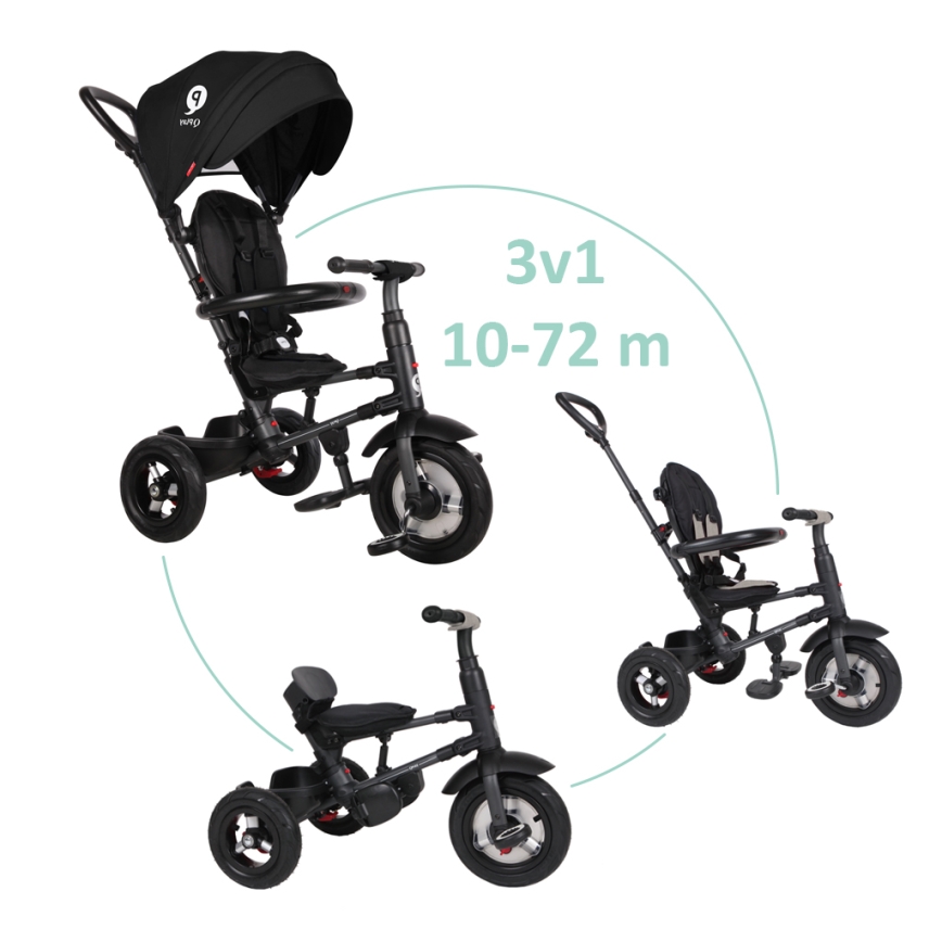 QPlay - Triciclo per bambini 3in1 RITO AIR nero