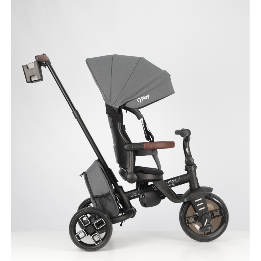QPlay - Triciclo per bambini 7 in 1 COMFO MAX grigio