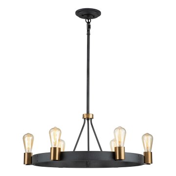 Quintiesse - Lampadario a stelo SILAS 6xE27/60W/230V Ø 72,3 cm nero/oro