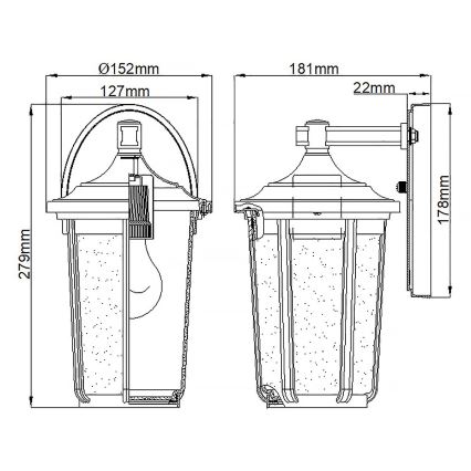 Quintiesse - Lampada da parete per esterni FAIRFIELD M 1xE27/60W/230V IP44 nera