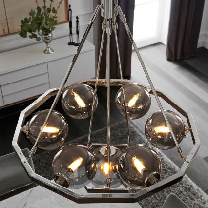 Quintiesse - Lampadario a stelo HARPER 7xE14/60W/230V Ø 81,3 cm cromo lucido/fumé