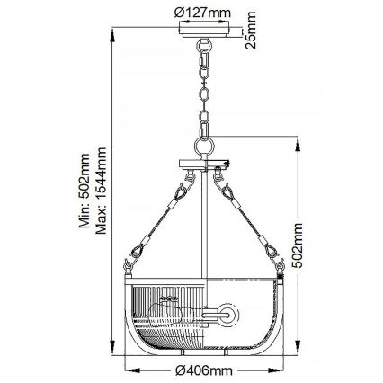 Quintiesse - Lampadario a catena ROUX 3xE27/60W/230V Ø 40,6 cm dorato