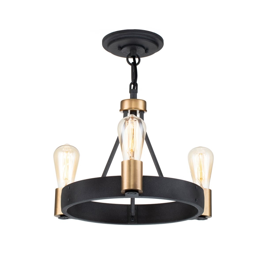 Quintiesse - Lampadario su asta SILAS 3xE27/60W/230V Ø 42,2 cm nero/oro
