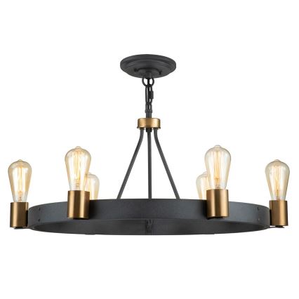 Quintiesse - Lampadario a stelo SILAS 6xE27/60W/230V Ø 72,3 cm nero/oro