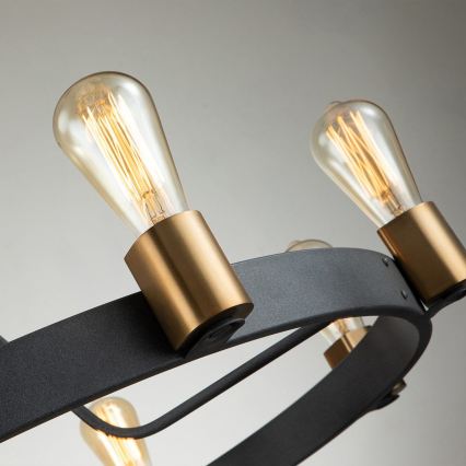 Quintiesse - Lampadario su asta SILAS 8xE27/60W/230V Ø 82,9 cm nero/oro
