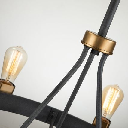 Quintiesse - Lampadario su asta SILAS 8xE27/60W/230V Ø 82,9 cm nero/oro