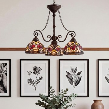 Quoizel - Lampadario a sospensione con catena in stile Tiffany LARISSA 3xE27/60W/230V, Ø 63,6 cm