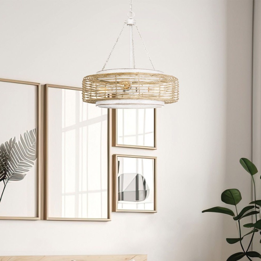 Quoizel - Lampadario a sospensione con catena WAYLON 4xE27/60W/230V Ø 50,4 cm marrone/bianco