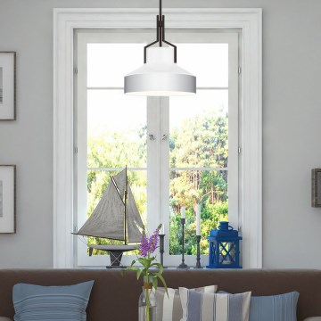 Quoizel - Lampadario su asta BRECKEN 2xE27/60W/230V nero/bianco