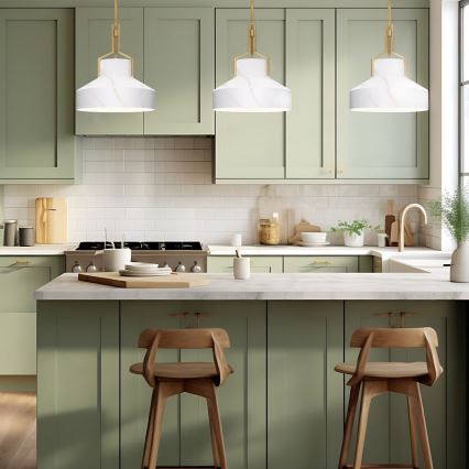 Quoizel - Lampada a sospensione con stelo BRECKEN 2xE27/60W/230V dorata/effetto marmo