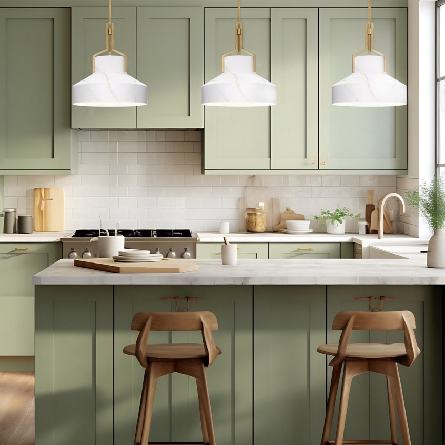 Quoizel - Lampada a sospensione con stelo BRECKEN 2xE27/60W/230V dorata/effetto marmo