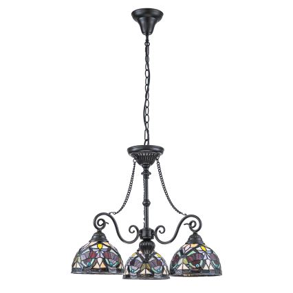 Quoizel - Lampadario a sospensione con catena in stile Tiffany LARISSA 3xE27/60W/230V, Ø 63,6 cm