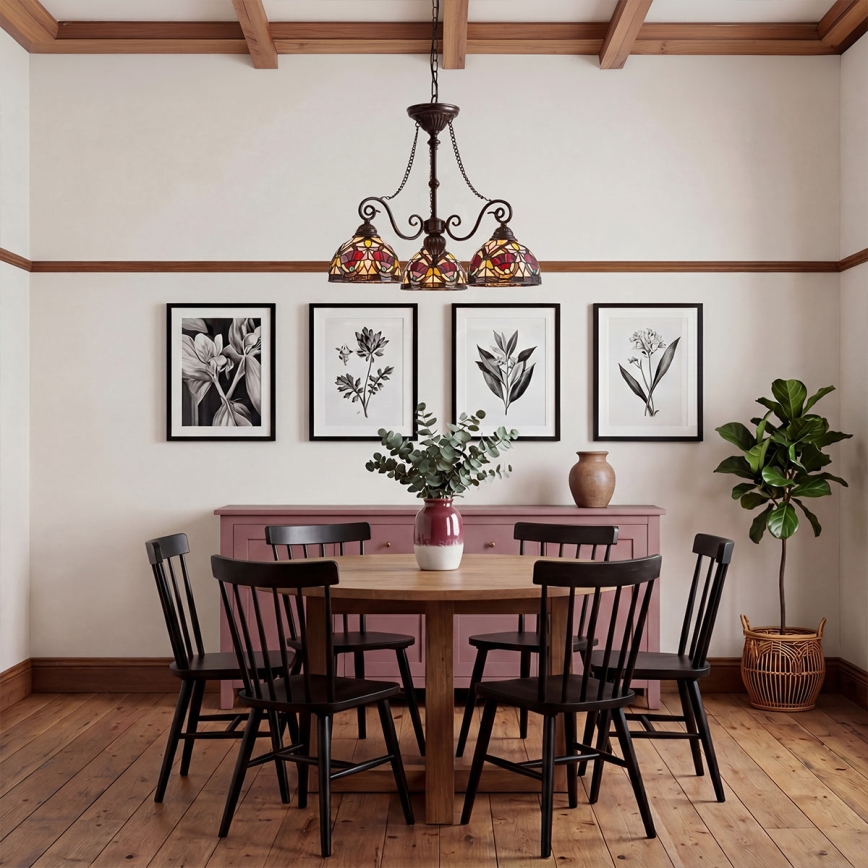 Quoizel - Lampadario a sospensione con catena in stile Tiffany LARISSA 3xE27/60W/230V, Ø 63,6 cm