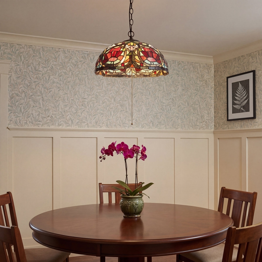 Quoizel - Lampadario a catena Tiffany LARISSA 3xE27/60W/230V Ø 38,5 cm