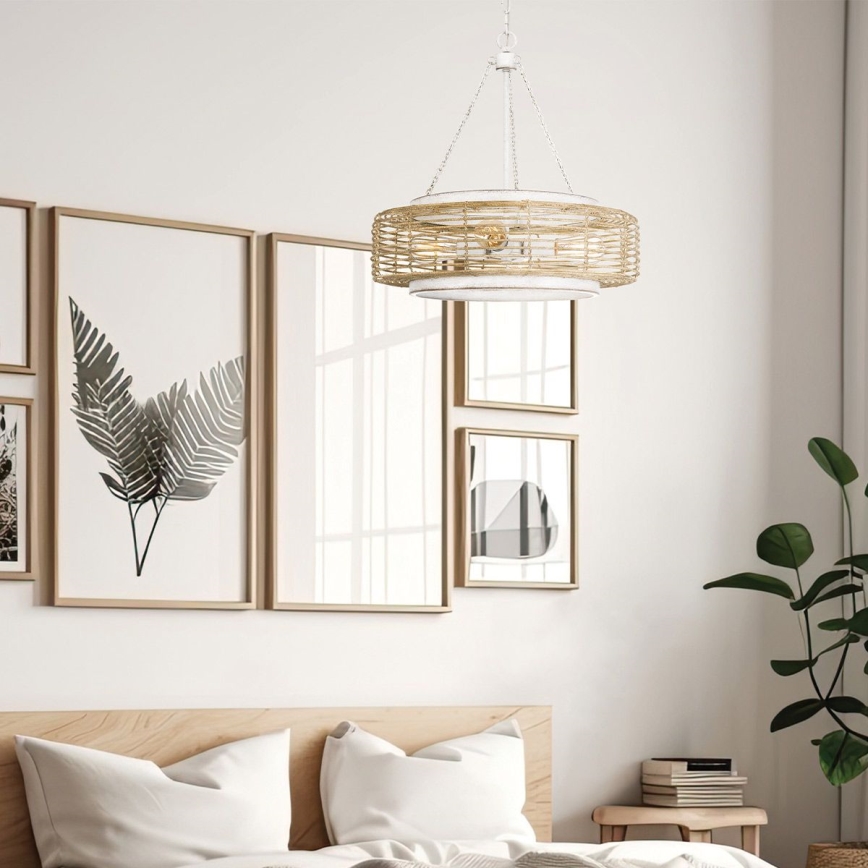 Quoizel - Lampadario a sospensione con catena WAYLON 4xE27/60W/230V Ø 50,4 cm marrone/bianco
