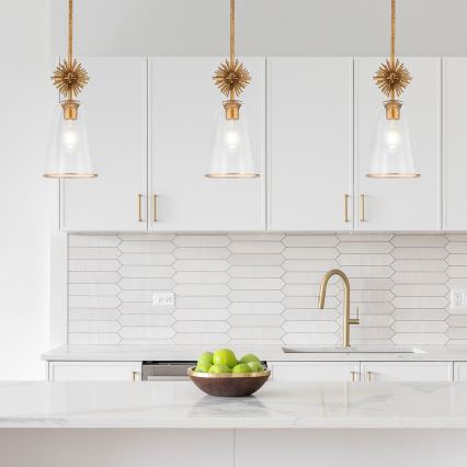 Quoizel - Lampadario a sospensione con supporto rigido STARING 1xE27/40W/230V diametro 18,4 cm oro/patina/limpido