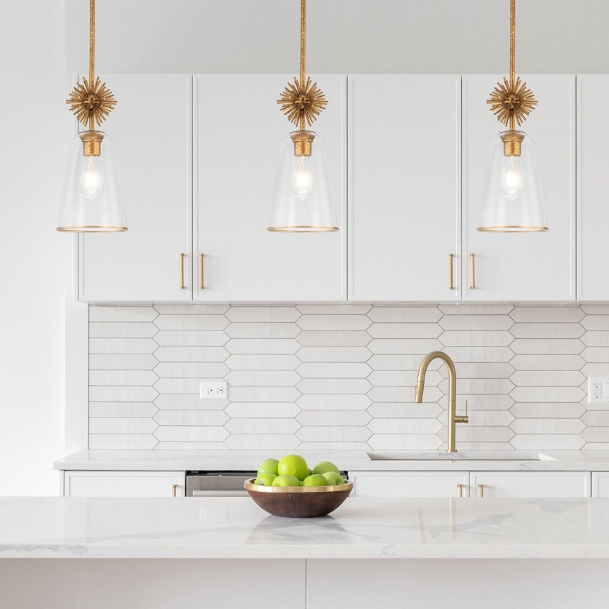 Quoizel - Lampadario a sospensione con supporto rigido STARING 1xE27/40W/230V diametro 18,4 cm oro/patina/limpido