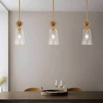 Quoizel - Lampadario a sospensione con supporto rigido STARING 1xE27/40W/230V diametro 18,4 cm oro/patina/limpido