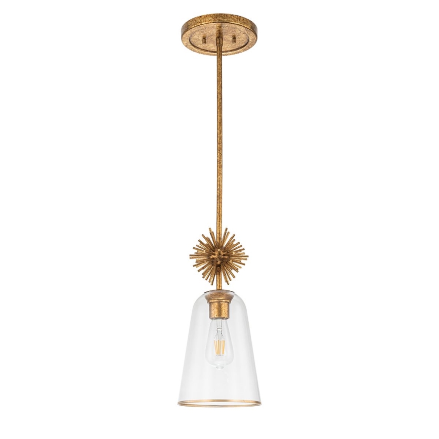 Quoizel - Lampadario a sospensione con supporto rigido STARING 1xE27/40W/230V diametro 18,4 cm oro/patina/limpido