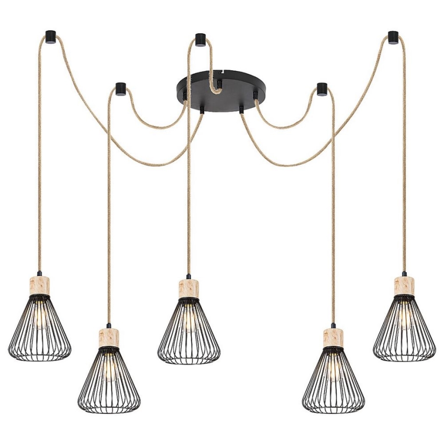 Rabalux - Lampadario a sospensione con filo 5xE27/40W/230V ragno nero/faggio