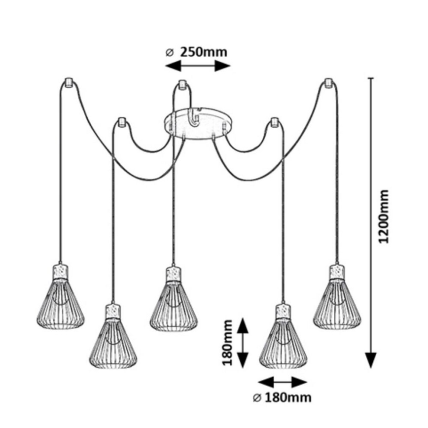 Rabalux - Lampadario a sospensione con filo 5xE27/40W/230V ragno nero/faggio