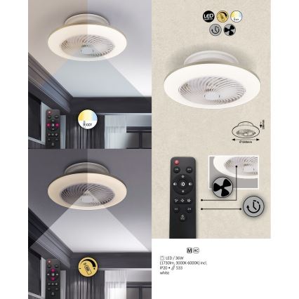 Rabalux - Plafoniera LED dimmerabile con ventilatore DALFON LED/36W/230V 3000-6000K + telecomando