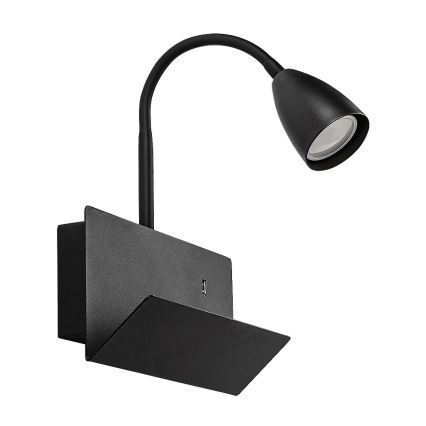 Rabalux - Applique con mensola e USB port 1xGU10/25W/230V nero