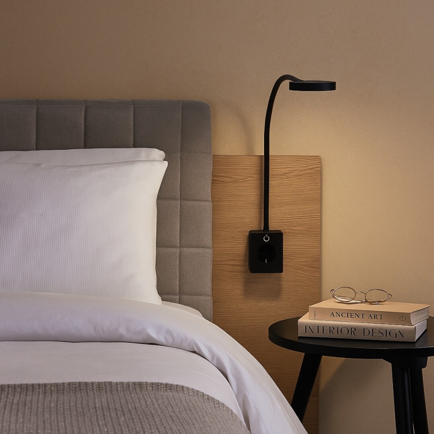 Rabalux - Lampada da parete dimmerabile LED/4W/230V con porta USB e spina, nera
