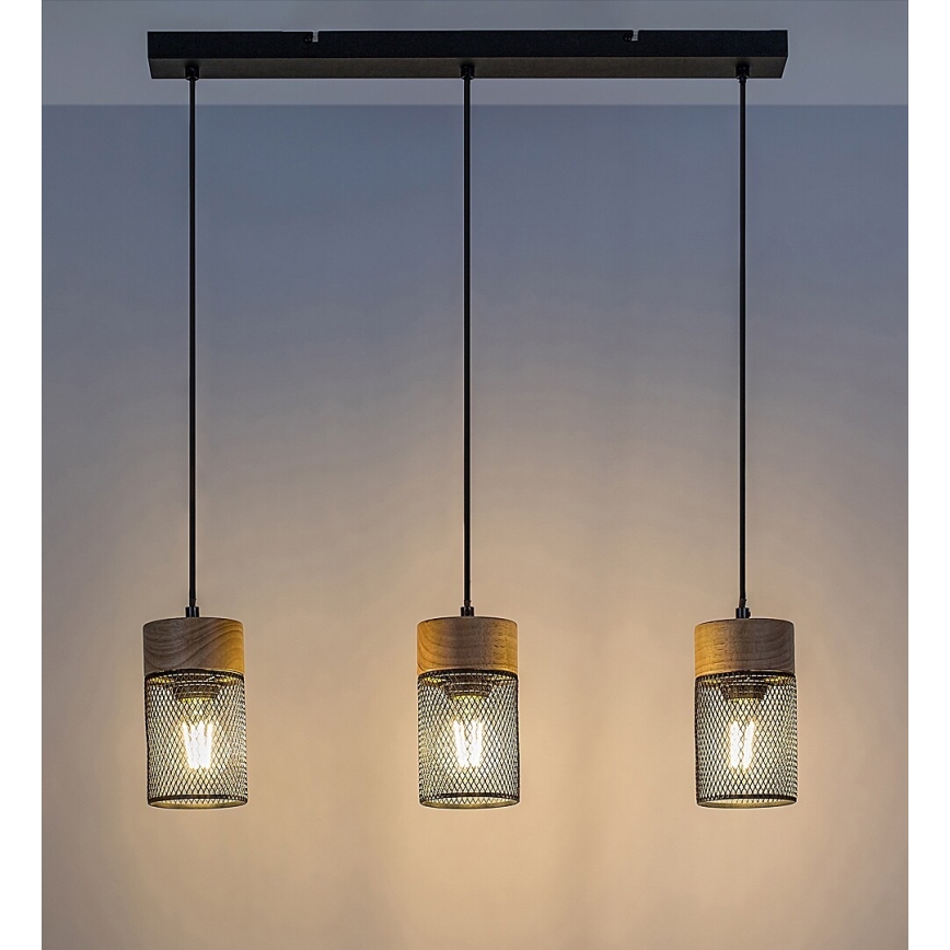 Rabalux - Lampadario a sospensione con filo 3xE27/25W/230V faggio