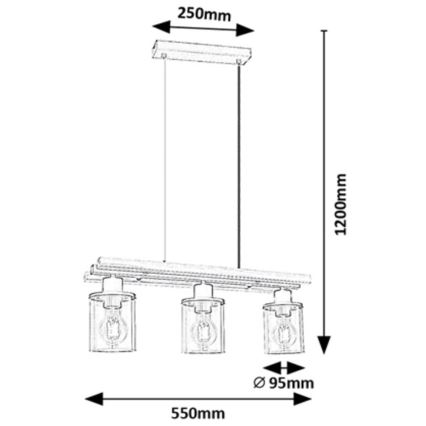 Rabalux - Lampadario a sospensione su cavo 3xE27/25W/230V pino
