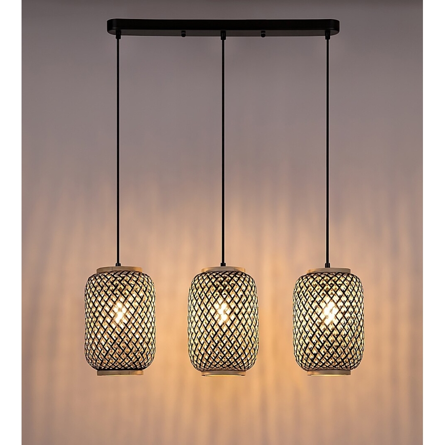 Rabalux - Lampadario a sospensione con filo 3xE27/40W/230V rattan