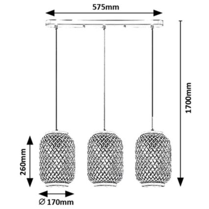 Rabalux - Lampadario a sospensione con filo 3xE27/40W/230V rattan