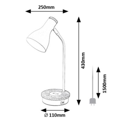 Rabalux - Lampada da tavolo touch dimmerabile con ricarica wireless 1xE14/25W/230V albero di caucciù