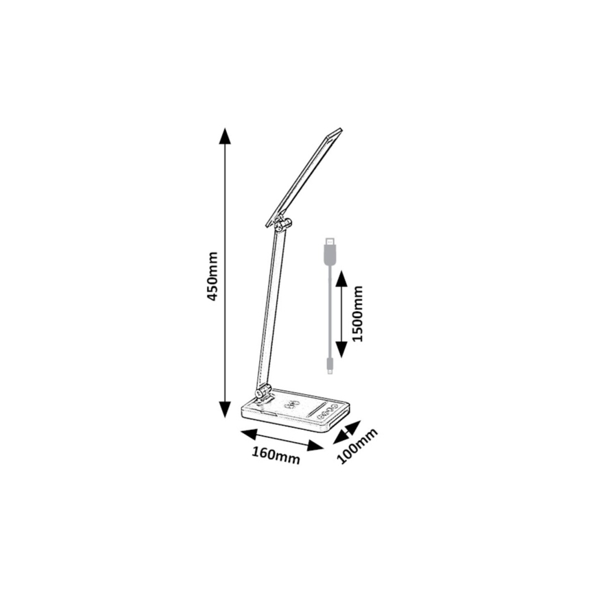 Rabalux 74213 - LED Dimmerabile flexible lampada da tavolo con ricarica wireless QI e USB LED/5W/5V 3000-6500K