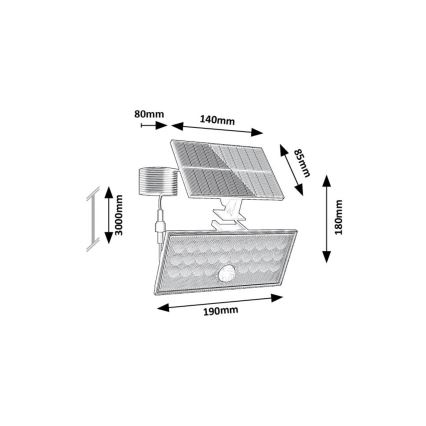 Rabalux - Faretto solare LED con sensore LED/8W/3,7V 1800mAh IP65 + telecomando