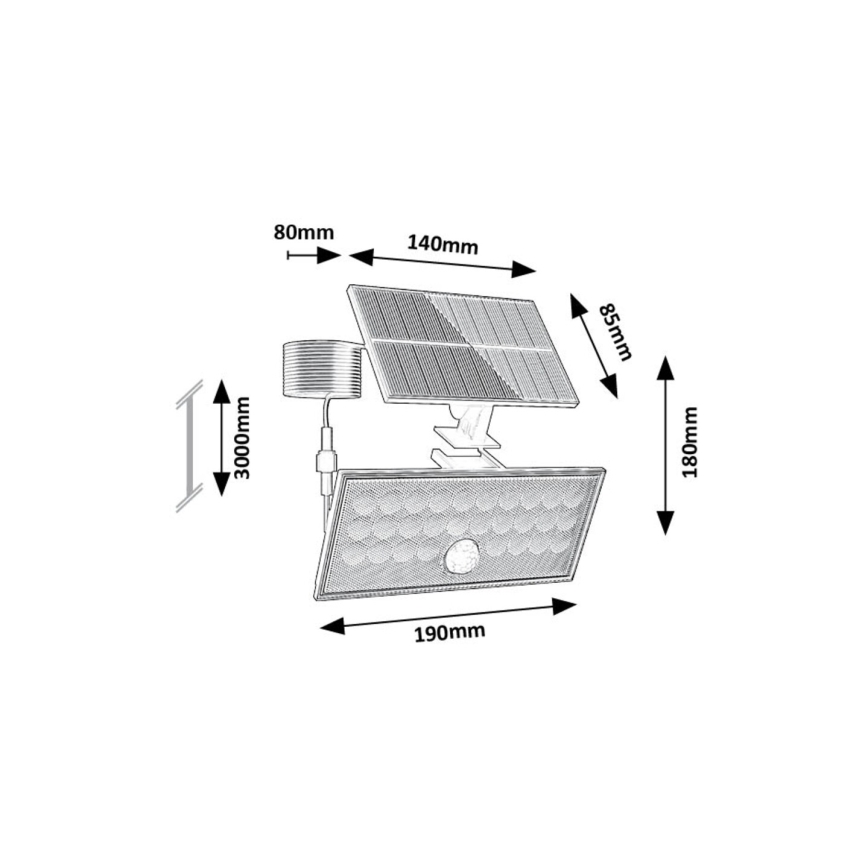 Rabalux - Faretto solare LED con sensore LED/8W/3,7V 1800mAh IP65 + telecomando