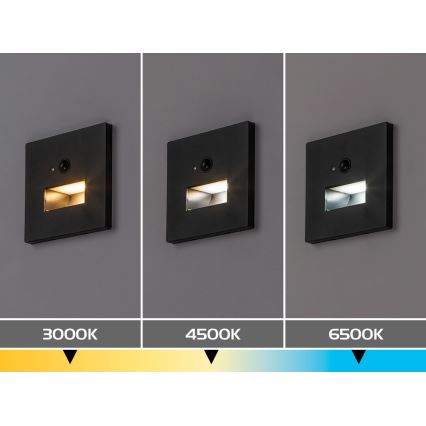 Rabalux - Lampada LED per scale con sensore di movimento e crepuscolare LED/1W/230V 3000/4500/6500K nera