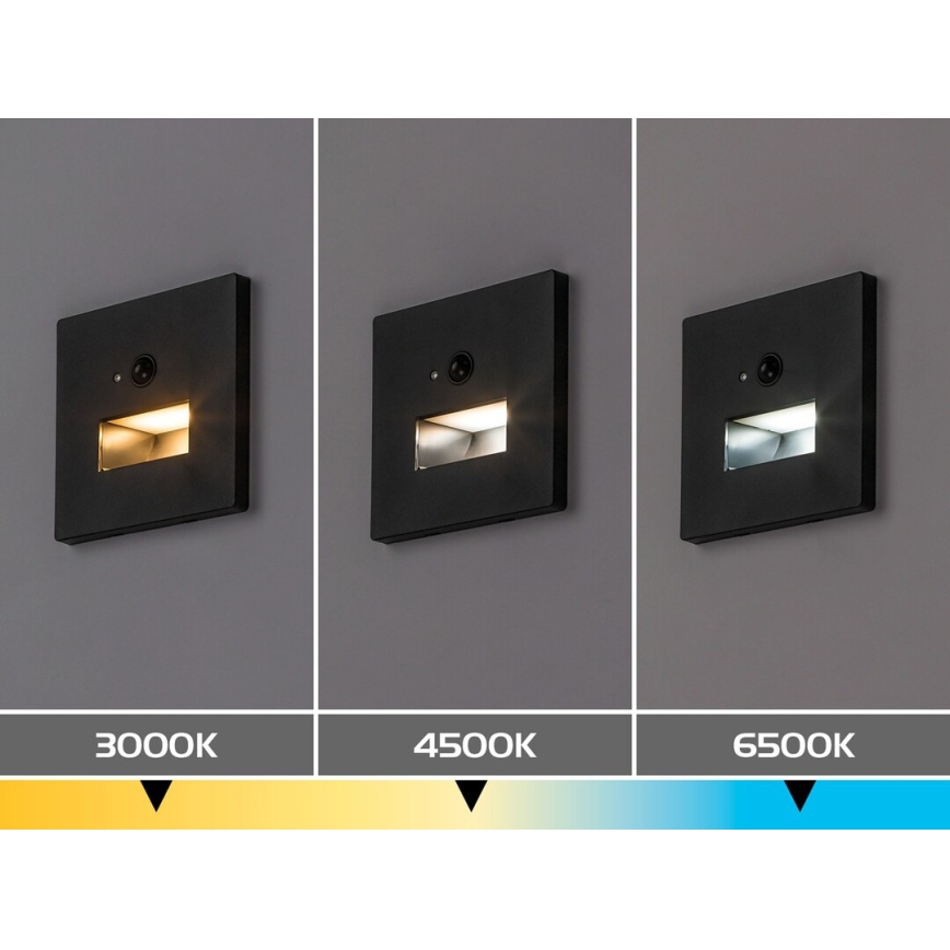 Rabalux - Lampada LED per scale con sensore di movimento e crepuscolare LED/1W/230V 3000/4500/6500K nera