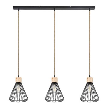 Rabalux - Lampadario a sospensione con filo 3xE27/40W/230V nero/faggio