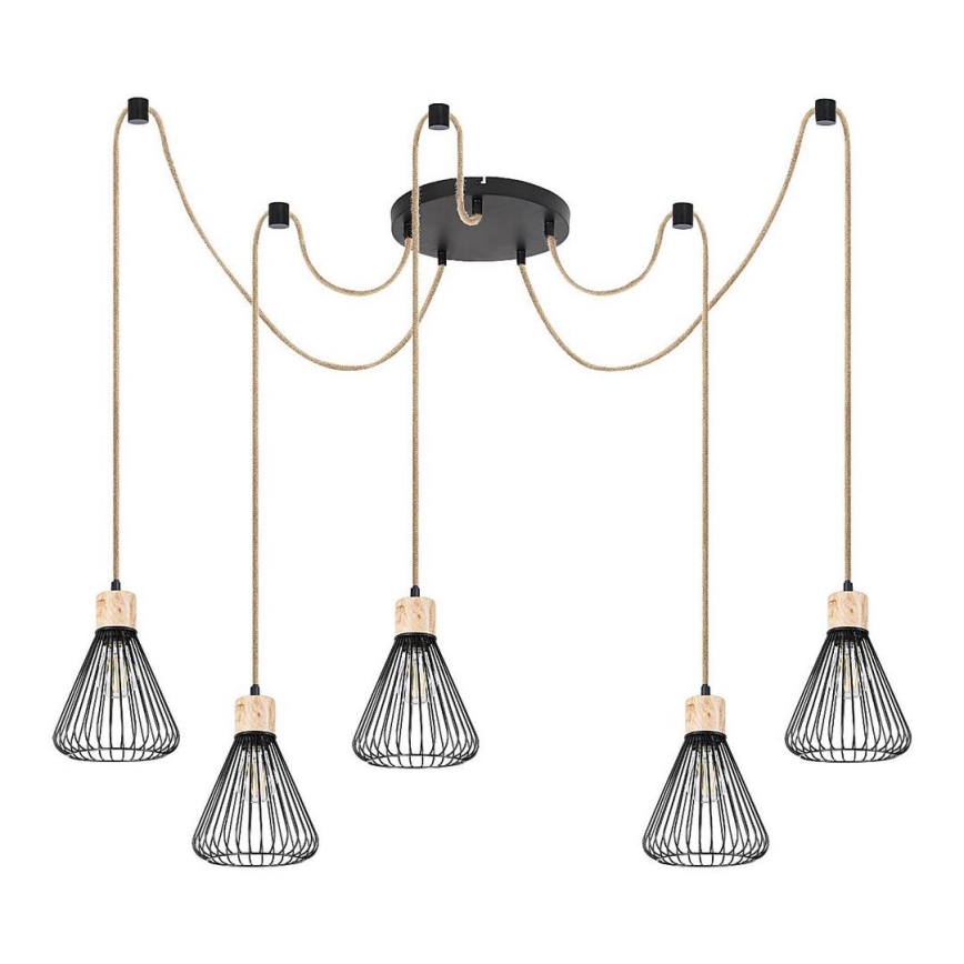 Rabalux - Lampadario a sospensione con filo 5xE27/40W/230V ragno nero/faggio