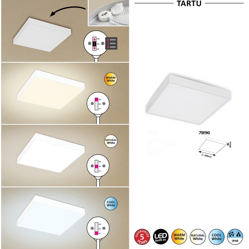 Rabalux - Plafoniera LED/24W/230V 2800-6000K IP44 bianca 30x30 cm