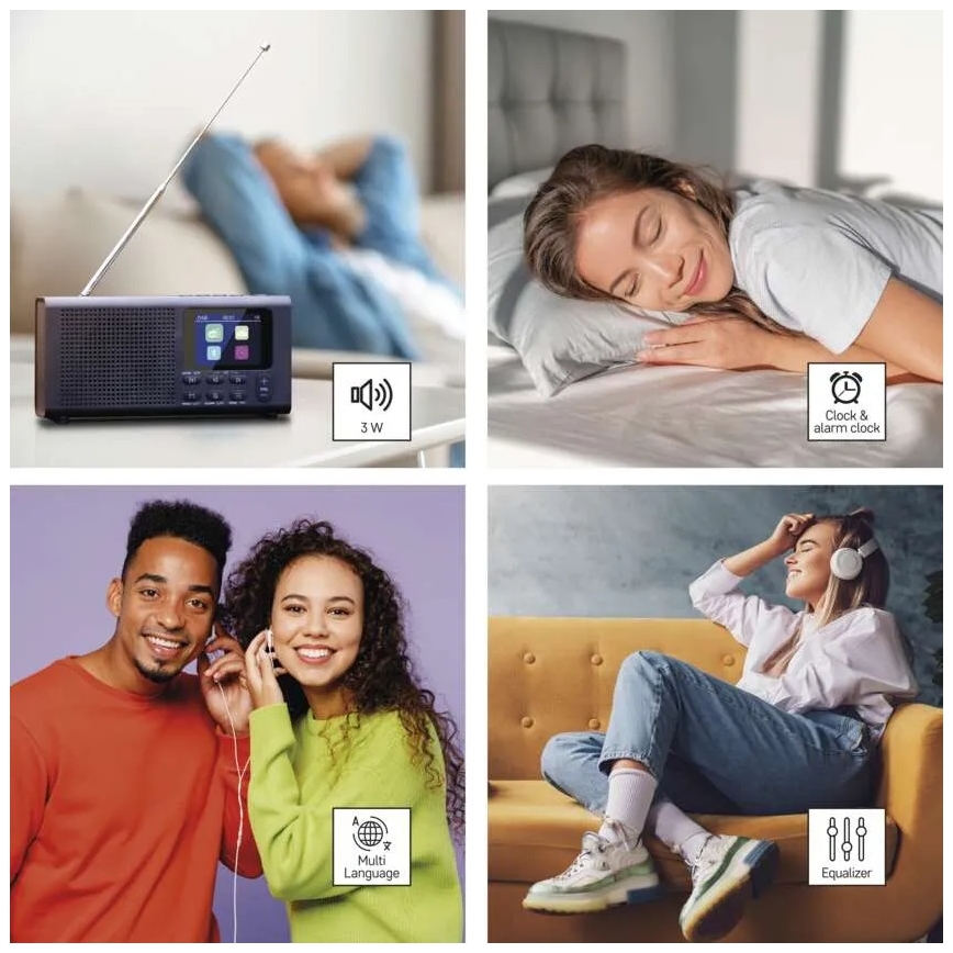 Radio DAB DAB+ FM 3W/5V/4xAA nero