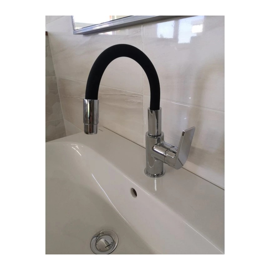 RAV Slezák CO119.0/15 - Miscelatore per lavello con collo flessibile COLORADO 25 cm nero/cromo lucido