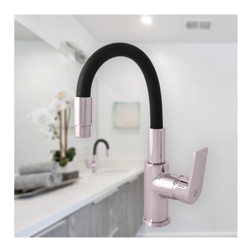 RAV Slezák CO119.0/15 - Miscelatore per lavello con collo flessibile COLORADO 25 cm nero/cromo lucido