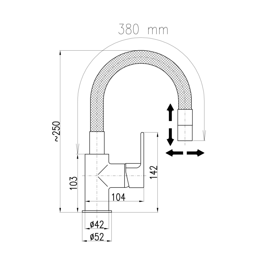 RAV Slezák CO119.0/16 - Miscelatore per lavello con collo flessibile e doccetta estraibile COLORADO 25 cm nero