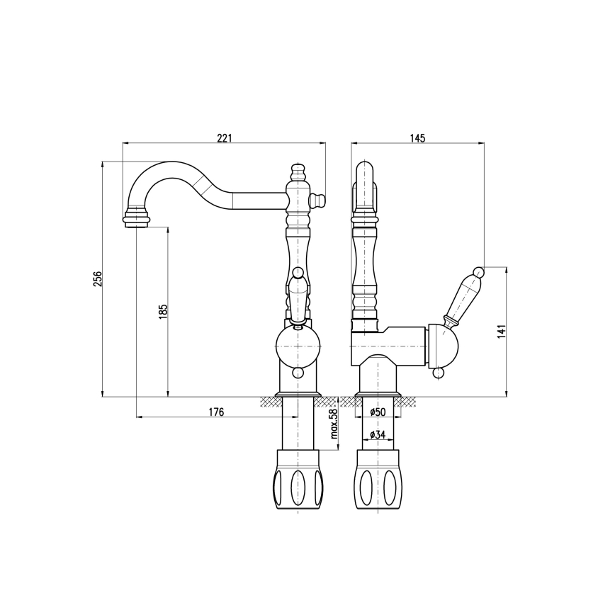RAV Slezák L508.0/8SM - Miscelatore per lavello/lavabo LABE RETRO 25,6 cm ottone antico
