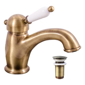 RAV Slezák L527.0SM - Miscelatore per lavabo con piletta LABE RETRO 15 cm, ottone antico